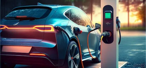 Una auto elettrica che si ricarica alla stazione di ricarica